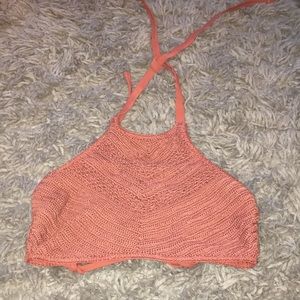 Rustic orange knitted bikini top